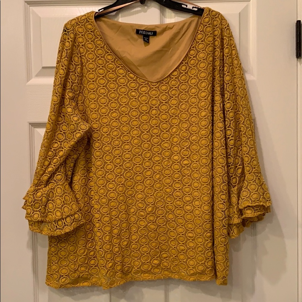 Mustard Yellow 3X Ruffle Sleeve Blouse